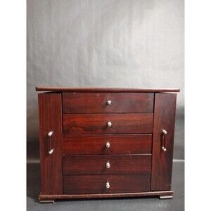 HomePointe Wooden Java Jewelry Box - 5 Drawers, Hanging Necklace, Ring Storage